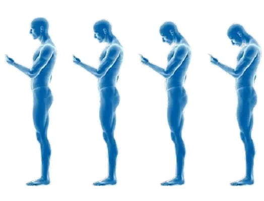 AVOID TEXT NECK AKA FORWARD HEAD POSTURE WITH THESE TIPS - white and blue Man looking at his phone with text neck.